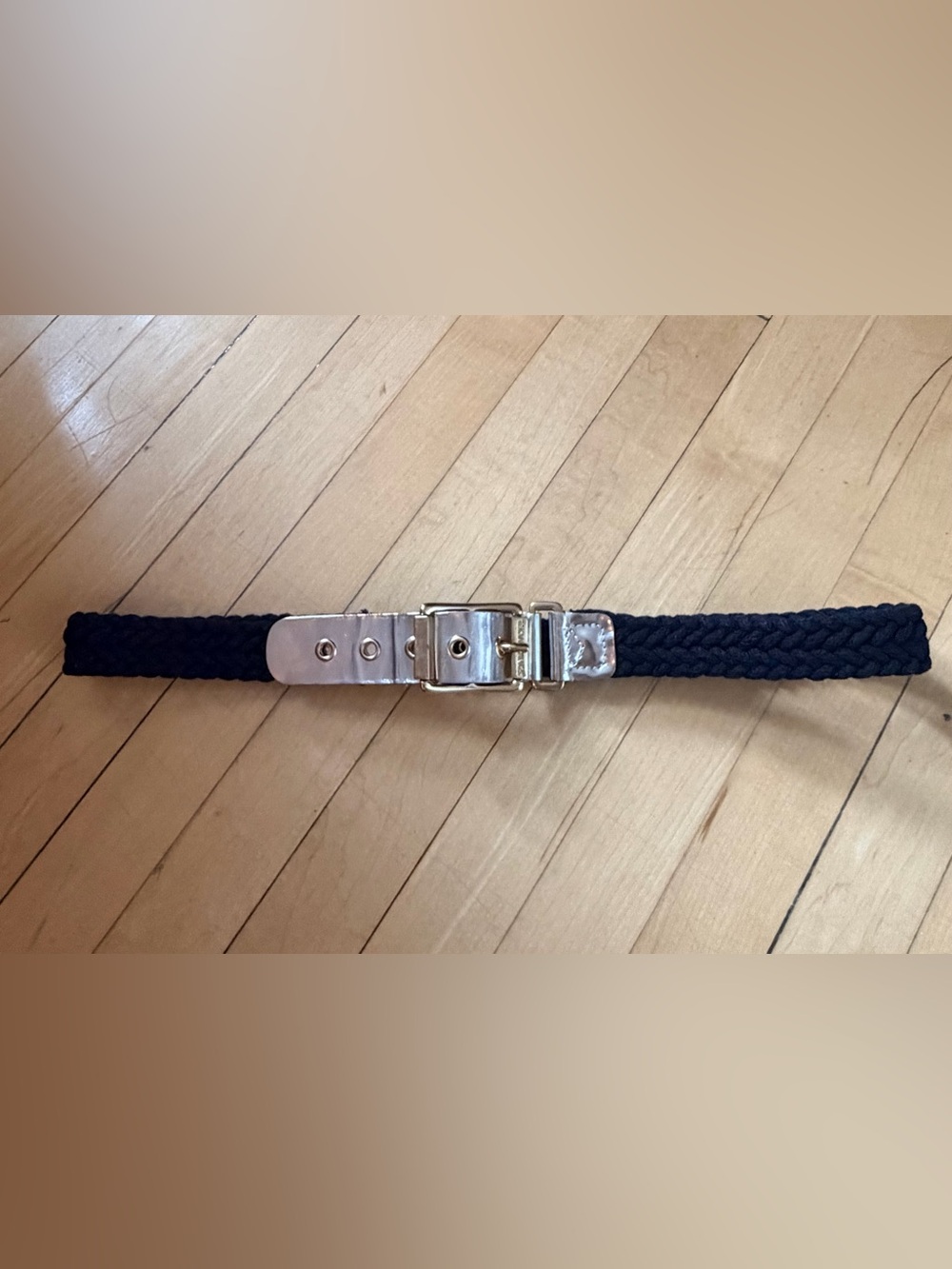 Sonia Rykiel Black Braided Belt with Silver-Colored Leather & Golden Hardware